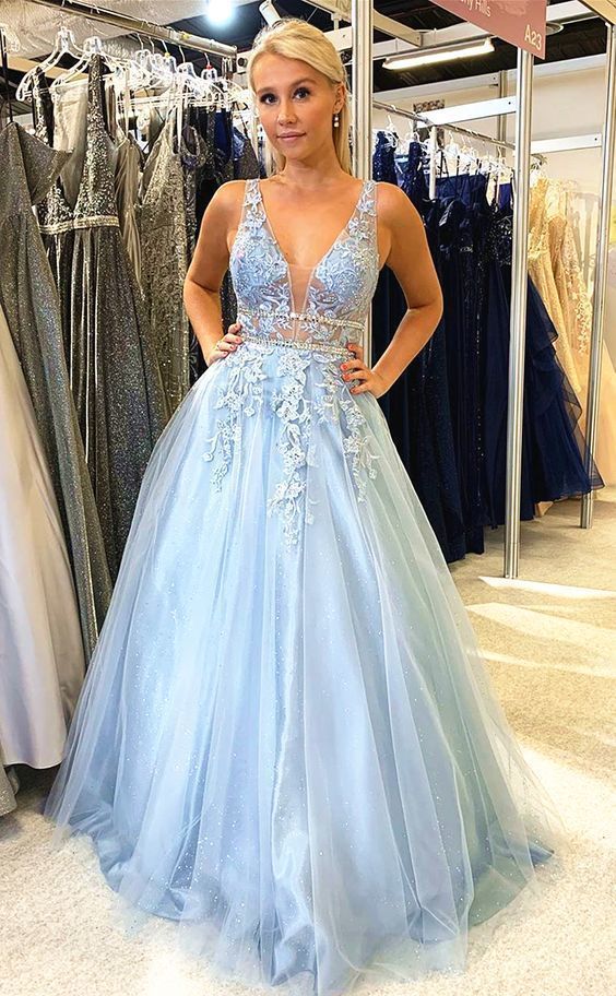 modest blue prom dresses, ball gown prom dresses cg15540