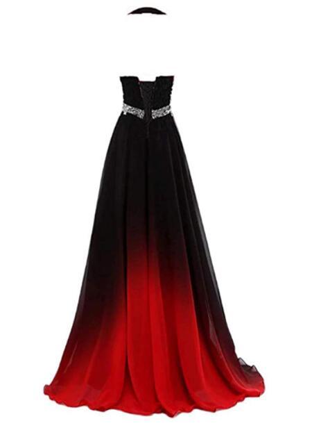 Beautiful Gradient Color Halter Beaded Party Dress, Red And Black Prom Dress cg16077