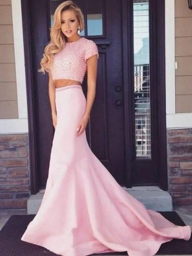 Pink Prom Dress Long Prom Dress Two Piece Prom Dress Cheap Prom Dress cg16191