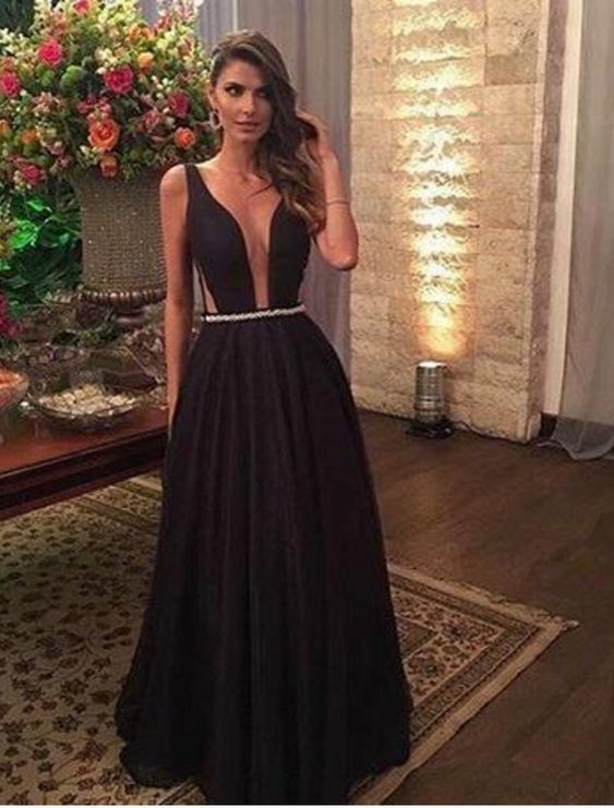 Sexy Black Prom Dresses ,Plunging V Neck Prom Dress cg16753