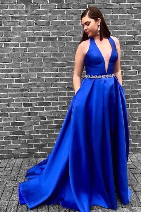 Halter Neckline Royal Blue Prom Dress cg16936