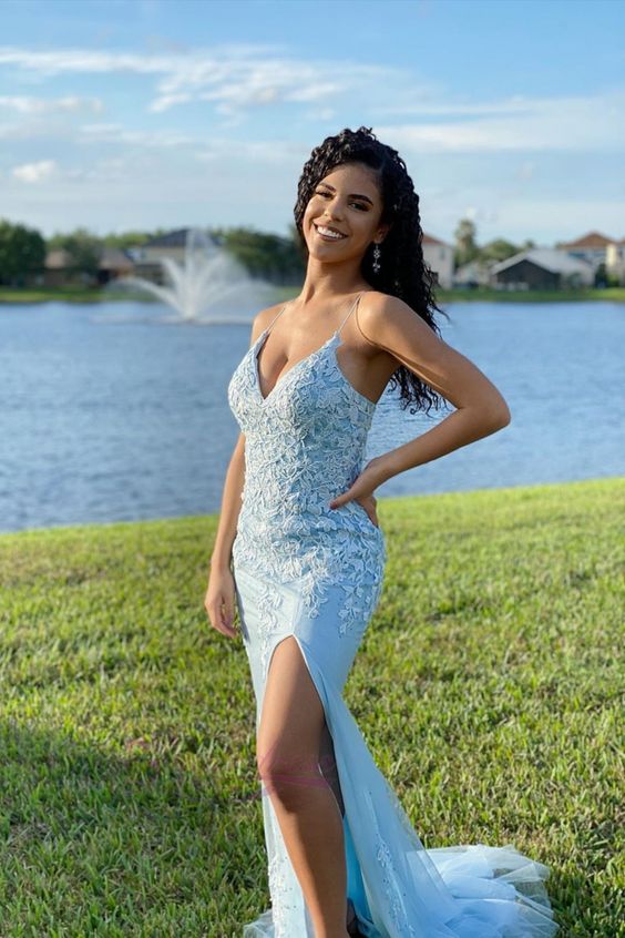 Elegant Mermaid Light Blue Prom Dress cg17441