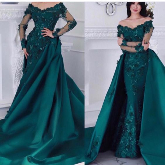 detachable prom dresses, lace prom dresses, green prom dresses, satin prom dresses, green evening dresses cg18677