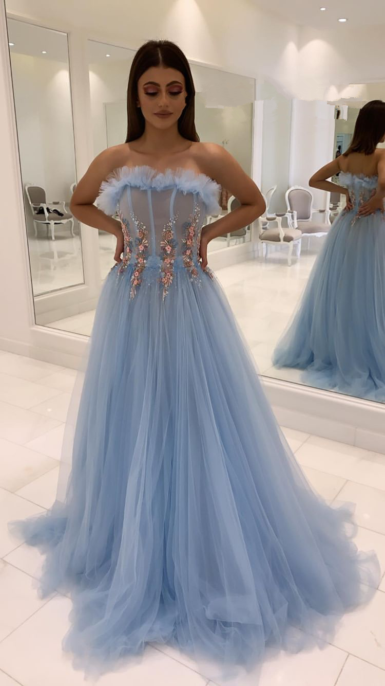 Blue prom dress A line evening dress cg18973