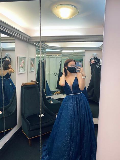 Navy blue prom dress,v neck formal dress cg20477