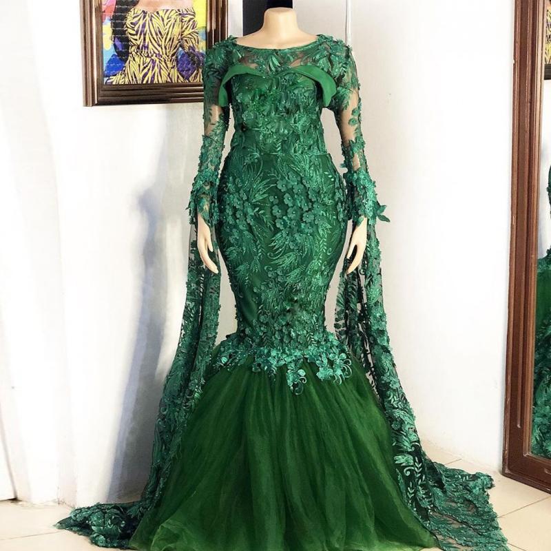 lace prom dresses, mermaid prom dresses, long sleeve prom dresses, green prom dresses cg21297