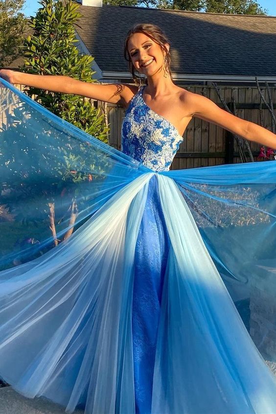 Gorgeous Floral Blue Prom Dress cg22233