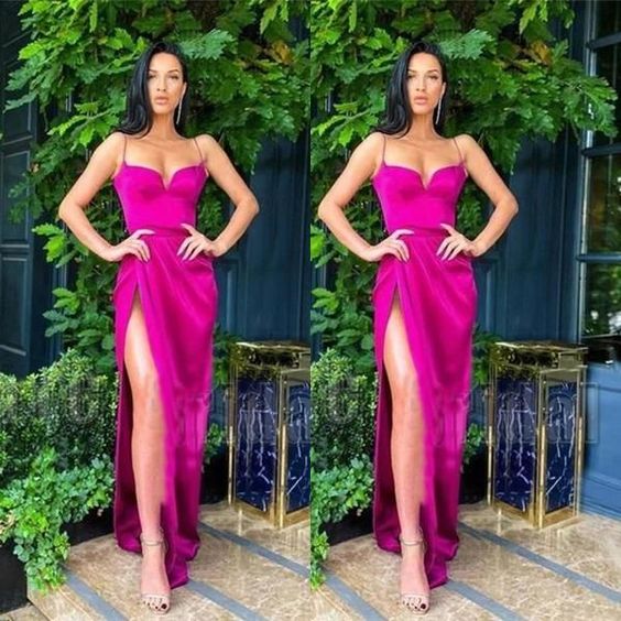 Simple Spaghetti Straps Sleeveless Side Slit Long Bridesmaid Dresses Long Prom Dresses Formal Evening Gowns cg22333