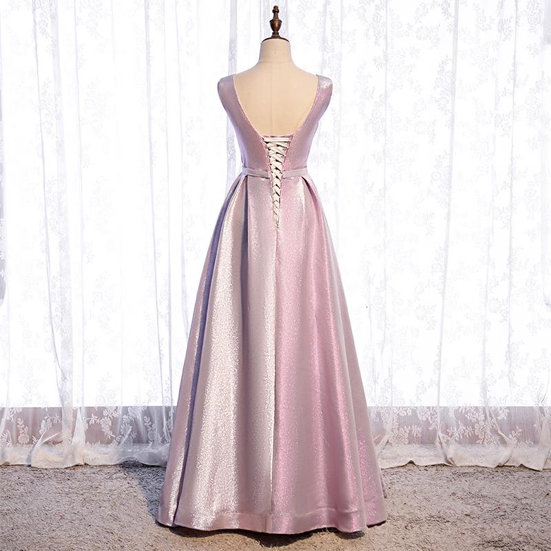 Pink Satin V-Neckline Shiny A-Line Party Dress Prom Dress, Pink Long Formal Dress Bridesmaid Dress cg22374