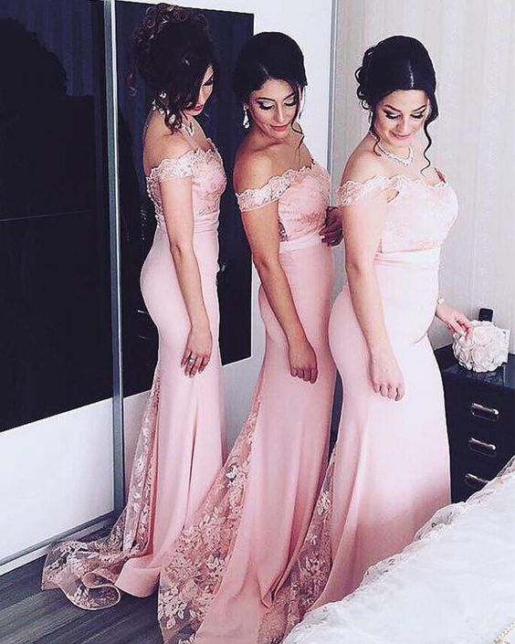 prom dresses Mermaid Lace Appliques Bridesmaid Dresses Off The Shoulder cg22454