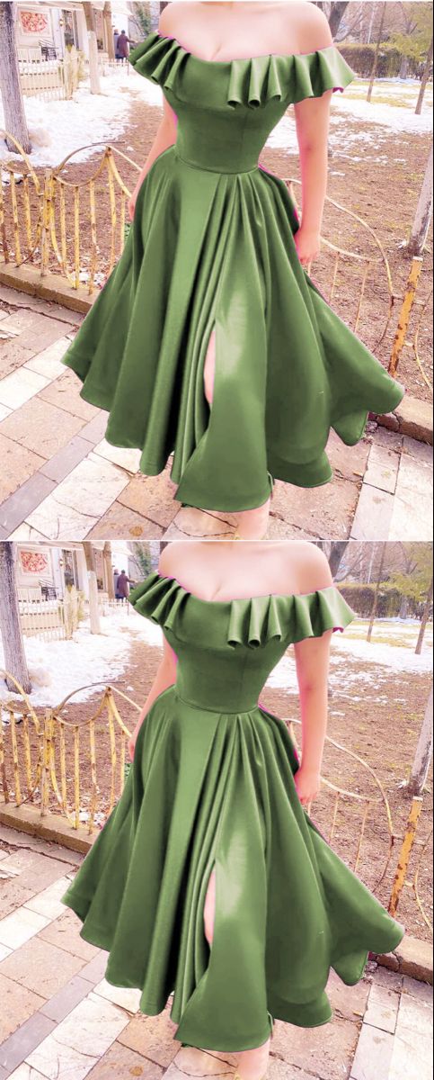 Tea length bridesmaid dresses sage green prom dress For Women cg22703