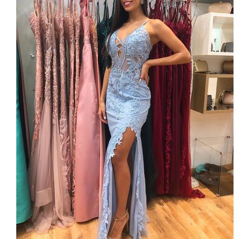 blue prom dresses, lace prom dresses, pearls prom dresses cg22890