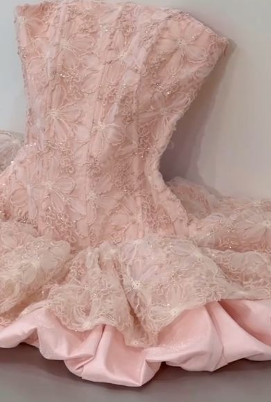 Pink Ball Gown Strapless Lace Short Homecoming Dress 17th Birthday Outfits cg26080