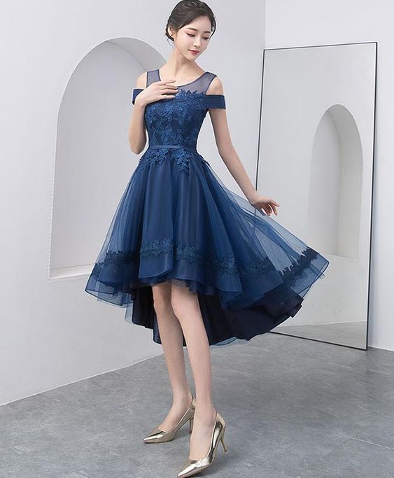 Navy Blue Prom Dress with Appliques Beading cg5975
