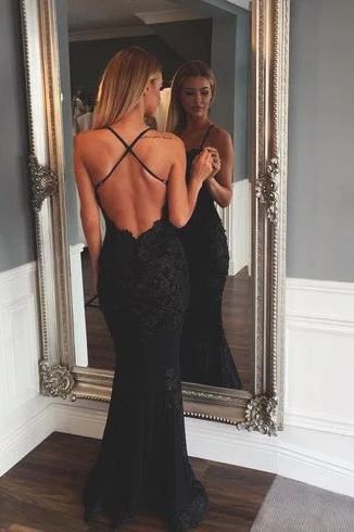 Black Prom Dresses Mermaid Prom Dress Lace Prom Dress Backless Evening Gowns cg7244
