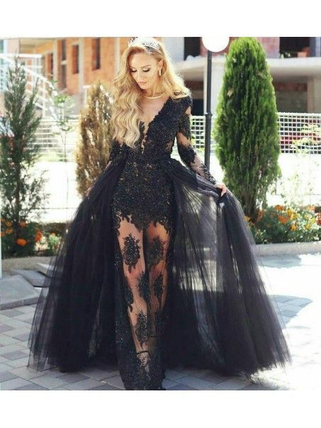 Lace and Tulle V-Neck Long Black Prom Dress Formal Evening Dresses cg8175