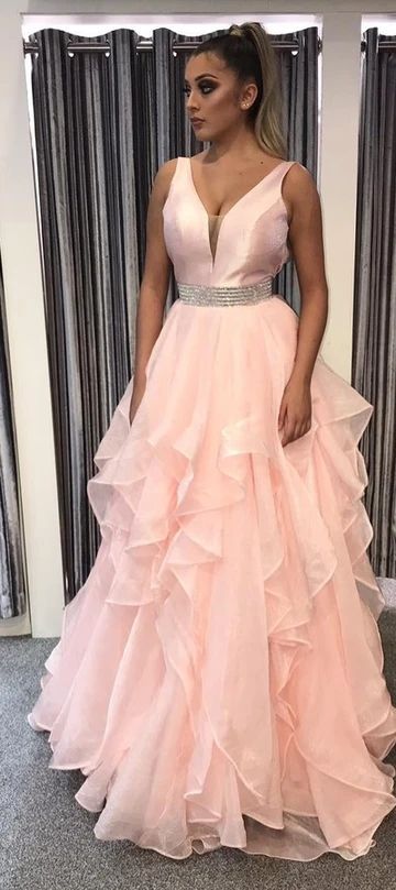 Long Prom Dress,Fashion Tiered Skirt Pearl Pink Prom Dress cg8252