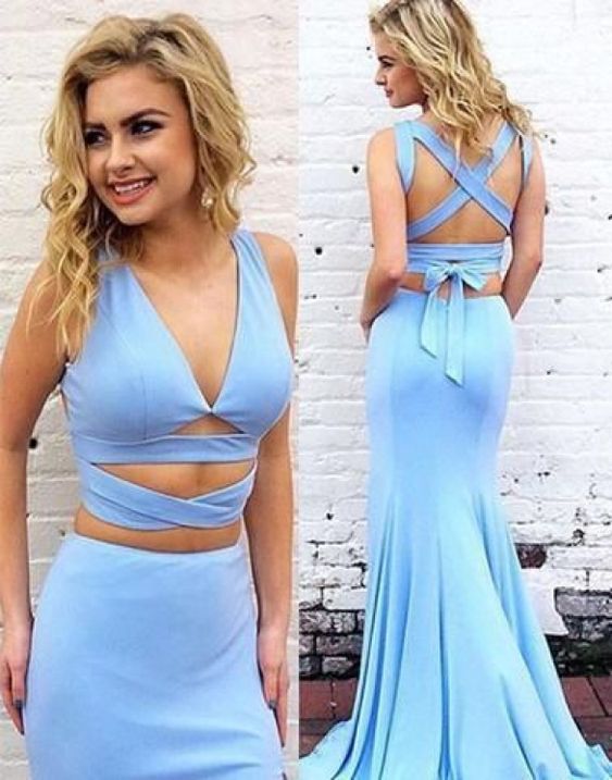 light blue prom dress two pieces prom dress long prom dress cheap prom dress lace up prom dress cg8721