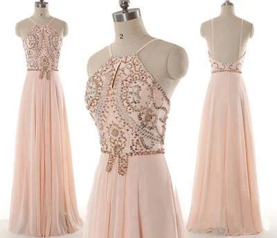 blush pink prom dress, long prom dress, beaded prom dress, chiffon prom dress, cheap evening dress cg8727