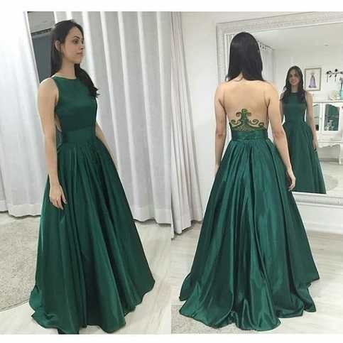 Elegant Satin Green Prom Dress Long Sheer Back cg8846