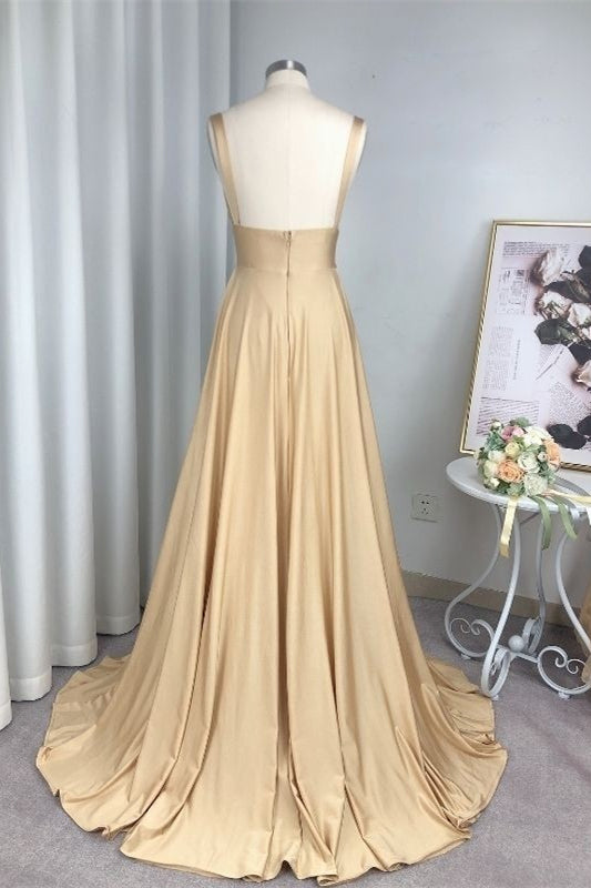 Sleeveless V-Neck Bridesmaid Dress With Split PD0279