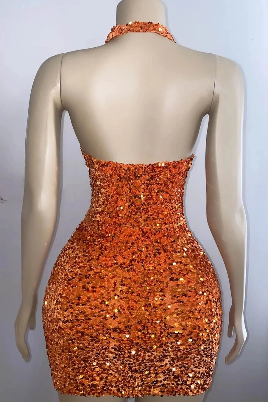 Hellodresses Sequins Halter Sleeveless Deep V Neck Open Back Short Homecoming Dress