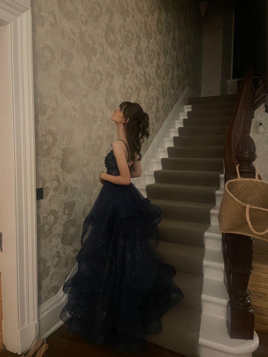 A Line Blue Shinny Tulle Party Dress Long Evening Dress Vintage Prom Dress fg8153