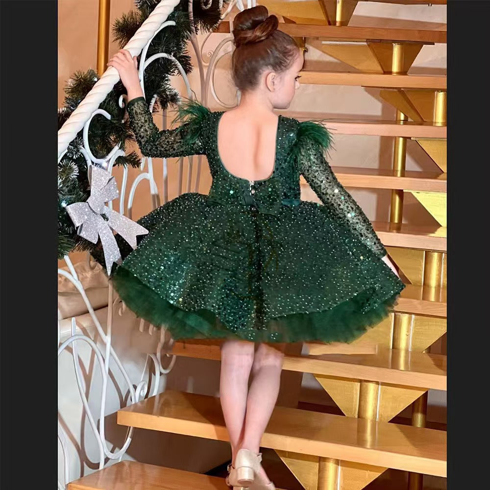 Christmas Girl Dress Beading for Kids Princess Birthday Gown J713