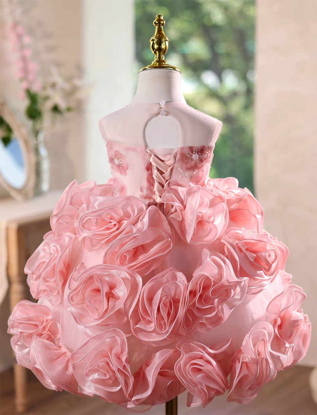 Elegant Pink Princess Flower Girl Dress for Weddings Parties J589