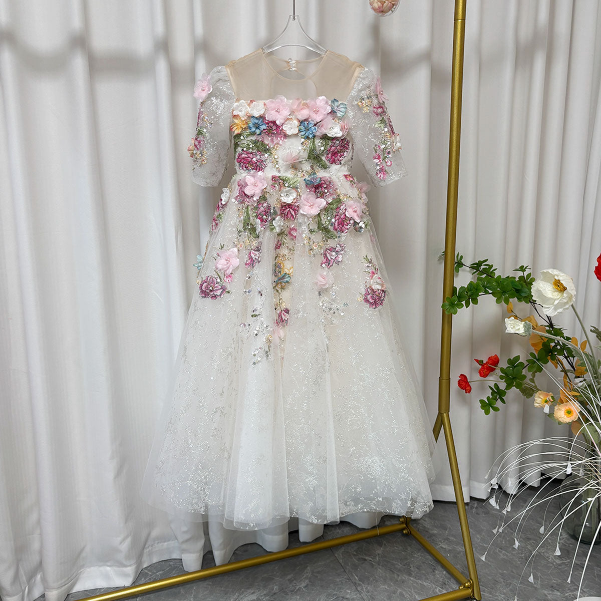 Floral Luxury Long Girl Dress for Princess Birthday Pageant J292A