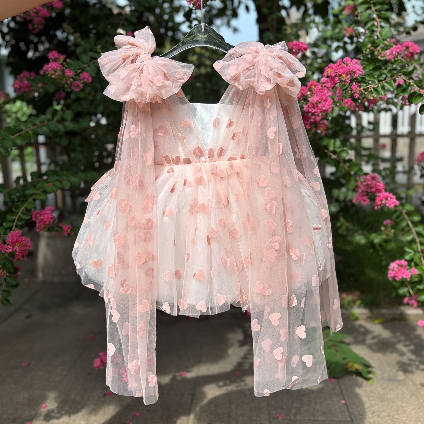 V-Neck Long Sleeve Tulle Flower Girl Dress with Bow D059
