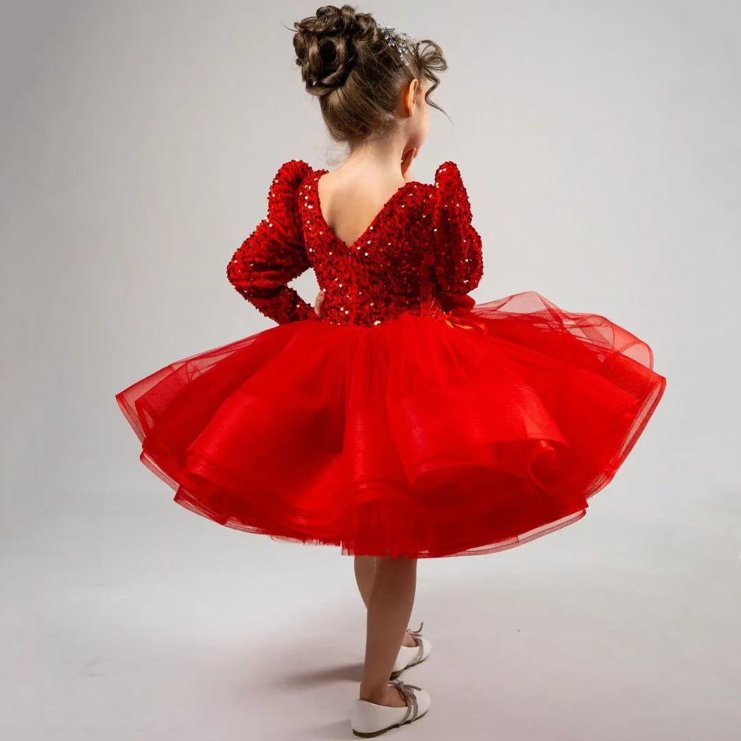 Fuchsia Lace and Sequin Flower Girl Dress for Wedding Birthday Party J570