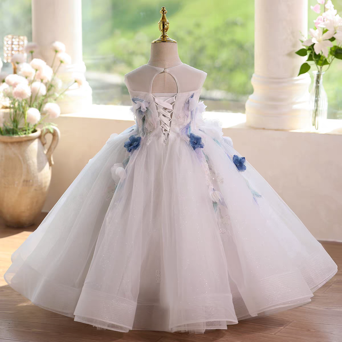 Flower Girl Dress with Beading 3D Flowers Floor Length D104
