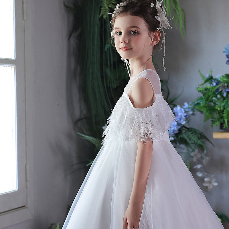 White Feather Flower Girl Dress Arabic Princess Baby J382