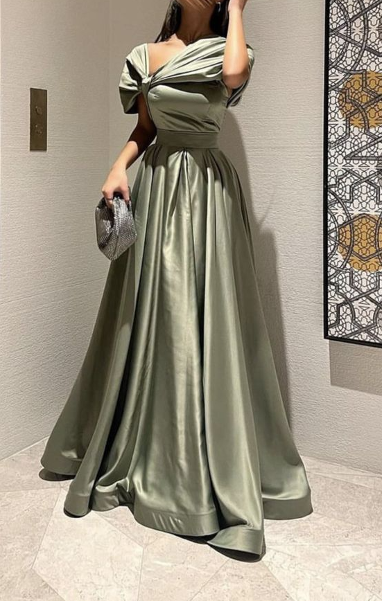A Line Off Shoulder Sage Green Prom Dress Evening Formal Party Gowns   fg7447