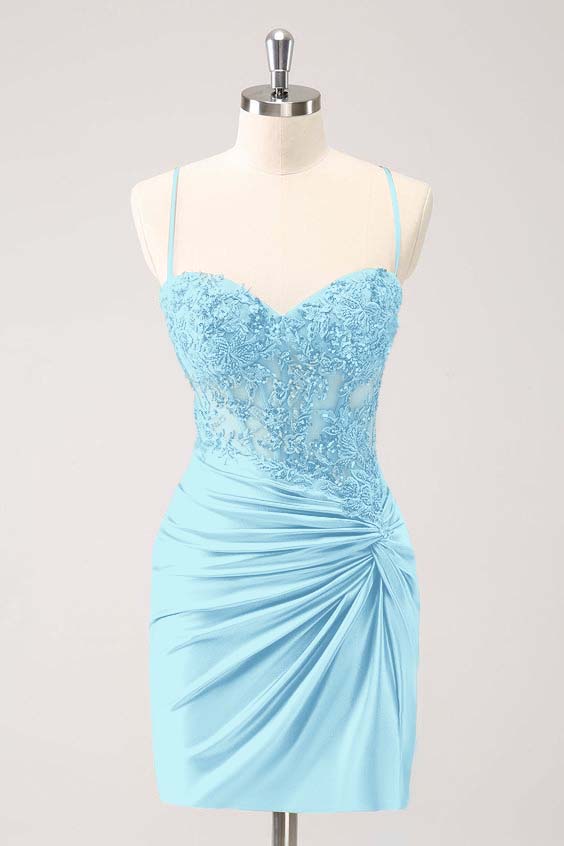 Chic Spaghetti Strap Sweetheart Short Homecoming Dress With Appliques HC0142