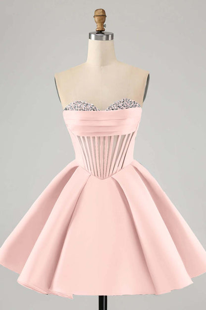 Hellodresses Fuchsia Sweetheart Sleeveless A Line Short Homecoming Dress With Sequins