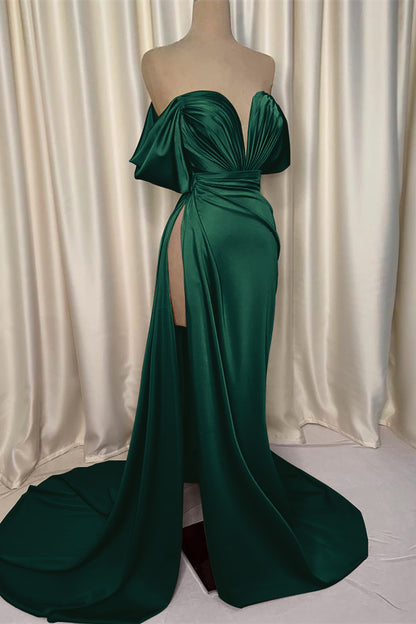 Elegant Pink Prom Dress Charmeuse V Neck With Pleated Slit ED0568