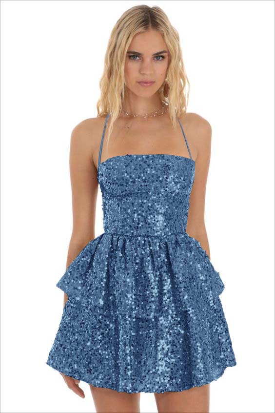 Champagne Sequins Halter Sleeveless Short Homecoming Dress with Ruffles HC0011