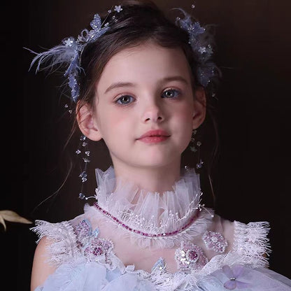 Birthday Party Flower Girl Headband with Veil Charming Pendant W029