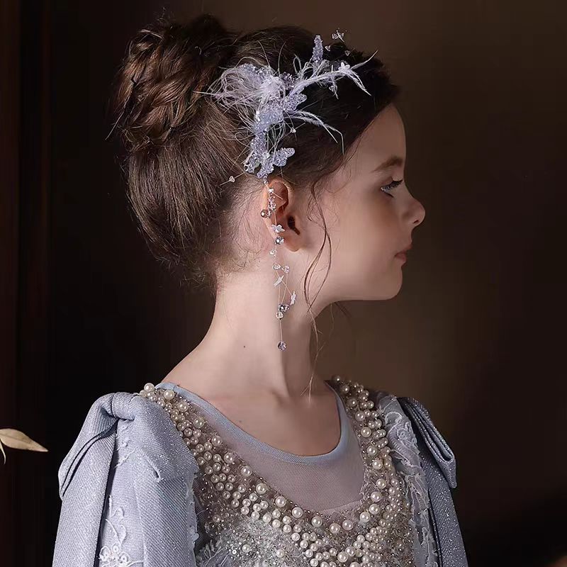 Birthday Party Flower Girl Headband with Veil Charming Pendant W029