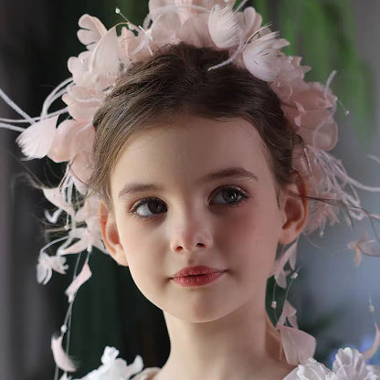 Birthday Party Flower Girl Headband with Veil Charming Pendant W029