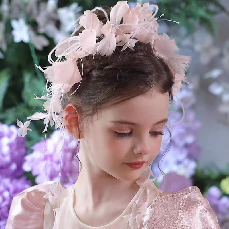 Birthday Party Flower Girl Headband with Veil Charming Pendant W029