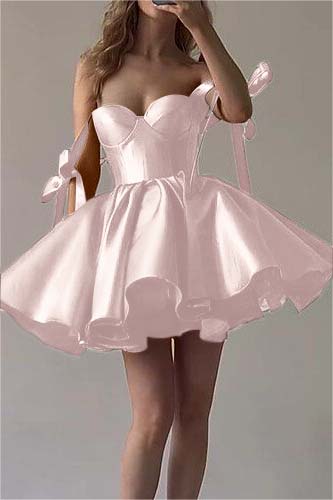 Amazing Fuchsia Satin Sweetheart Short  A-Line Homecoming Dress With Ruffles HC0002