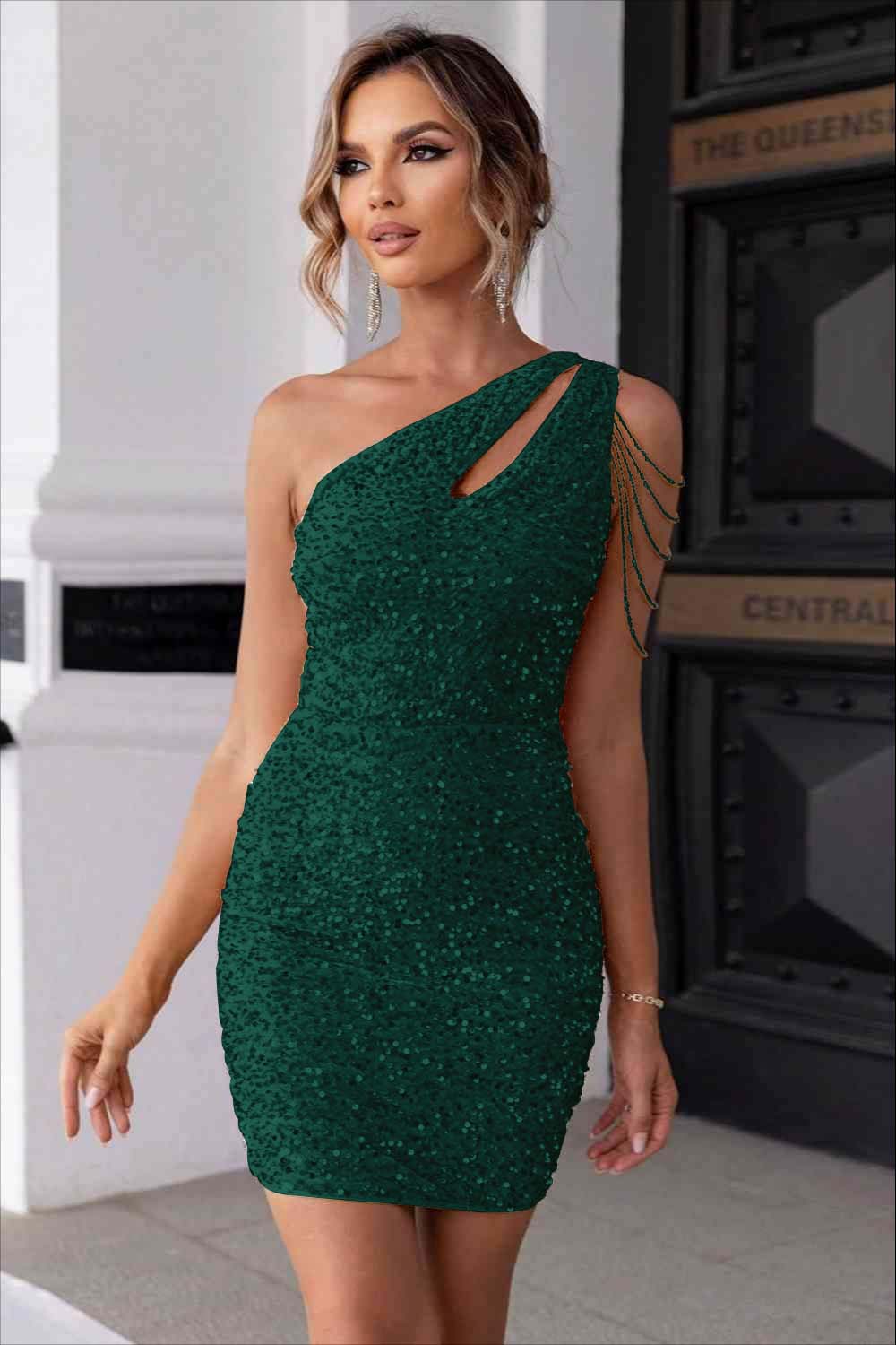 Sexy Champagne Sequins One Shoulder Short Homecoming Dress With Beadings HC0029