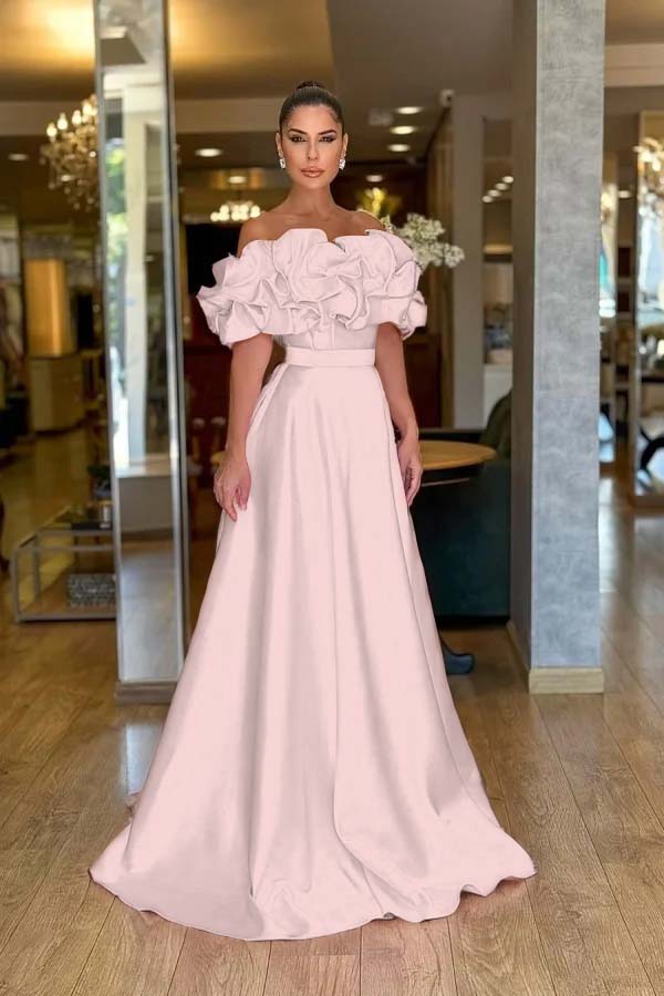 Off the Shoulder Sleeveless A Line Long Prom Dress With Pleated ZT0470