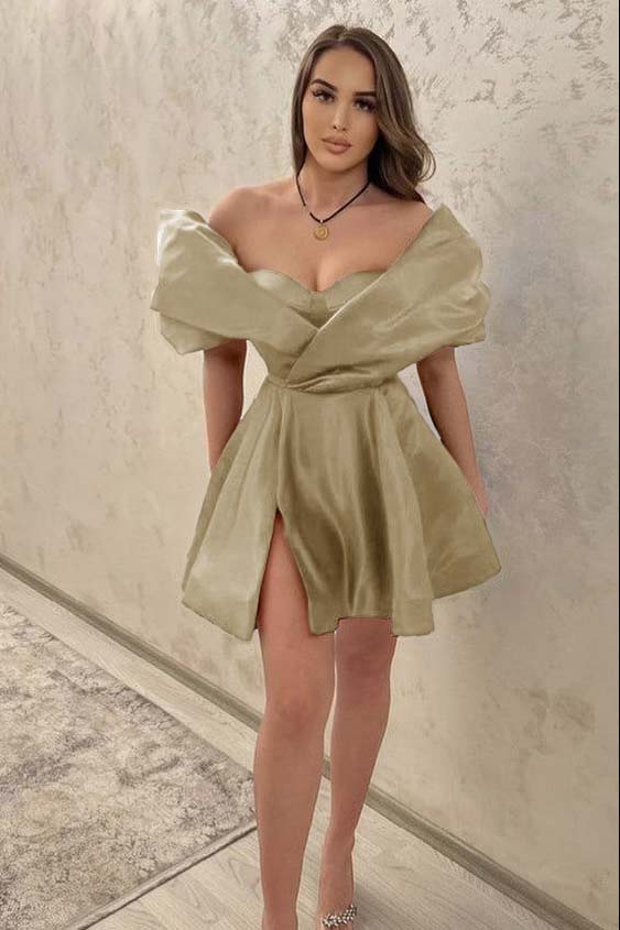 Chic Off the Shoulder Sweetheart Short Homecoming Dress With Split HC0141