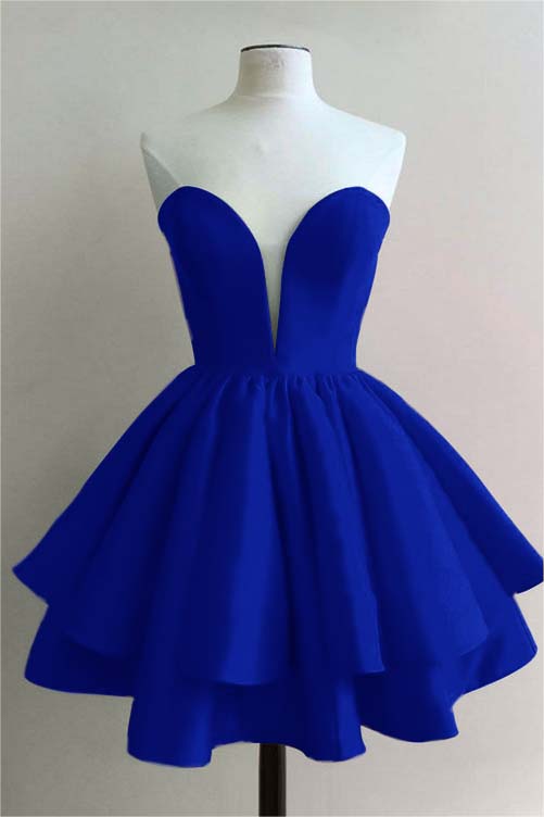 Hellodresses Strapless Sweetheart Sleeveless Pleated Short Homecoming Dress With Ruffles