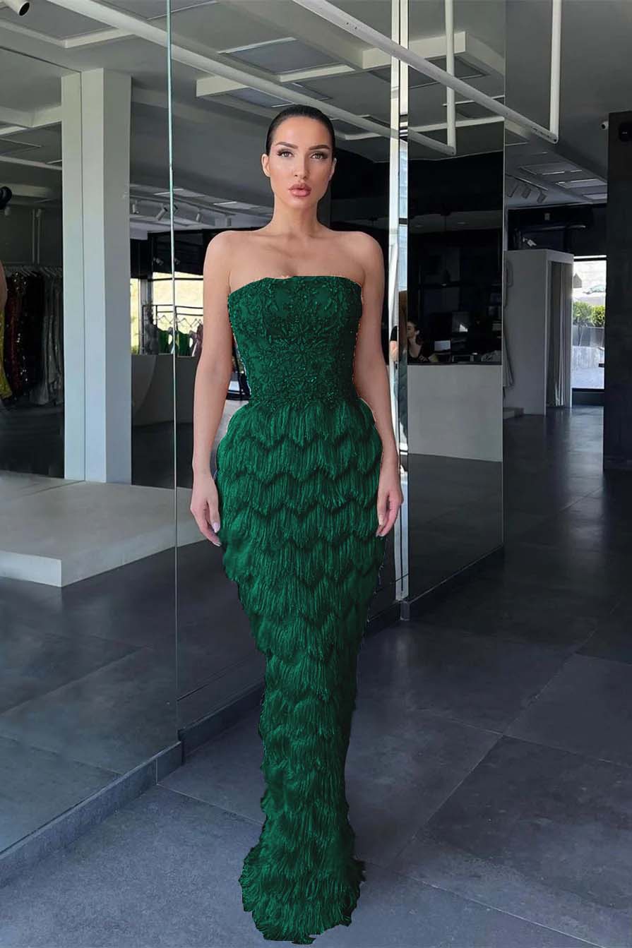 Charming Blue Prom Dress Off-the-Shoulder with Feather Beadings ED0535