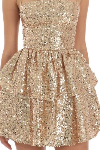 Champagne Sequins Halter Sleeveless Short Homecoming Dress with Ruffles HC0011